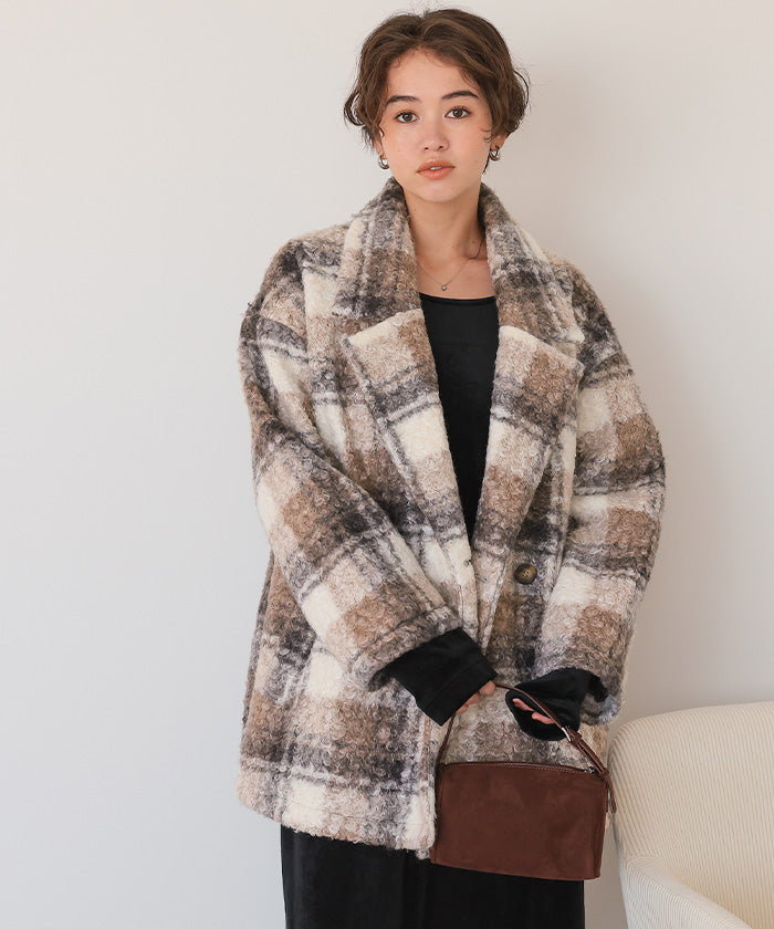 ティティベイト titivate チェック柄テーラードジャケット （モカ） モカ