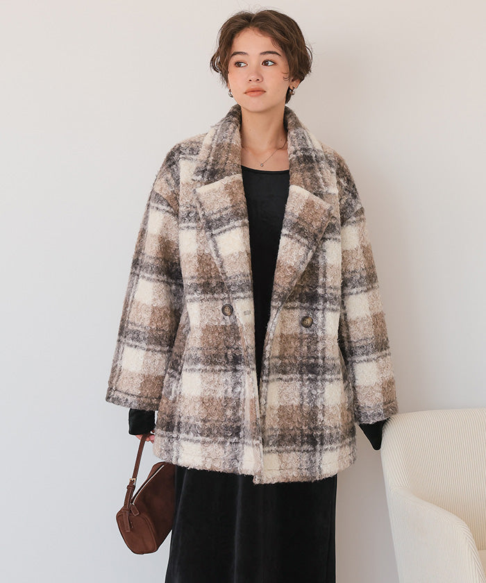 ティティベイト titivate チェック柄テーラードジャケット （モカ） モカ