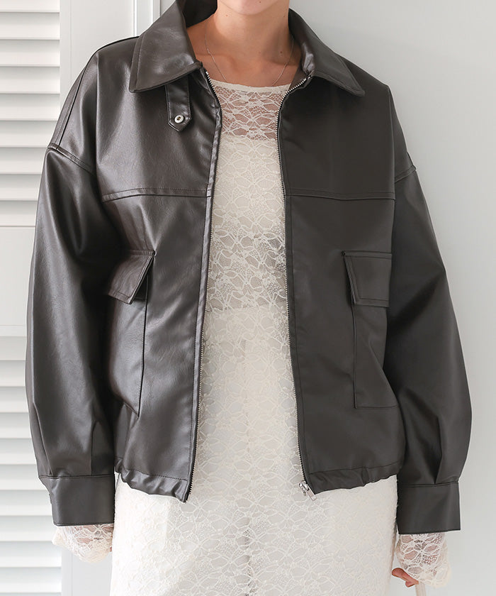 ティティベイト titivate ファーティペット付きフェイクレザーブルゾン （ブラウン） ブラウン