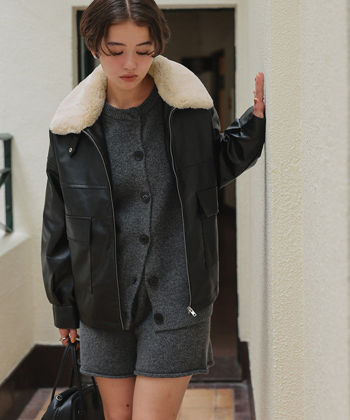 ティティベイト titivate ファーティペット付きフェイクレザーブルゾン （ブラウン） ブラウン