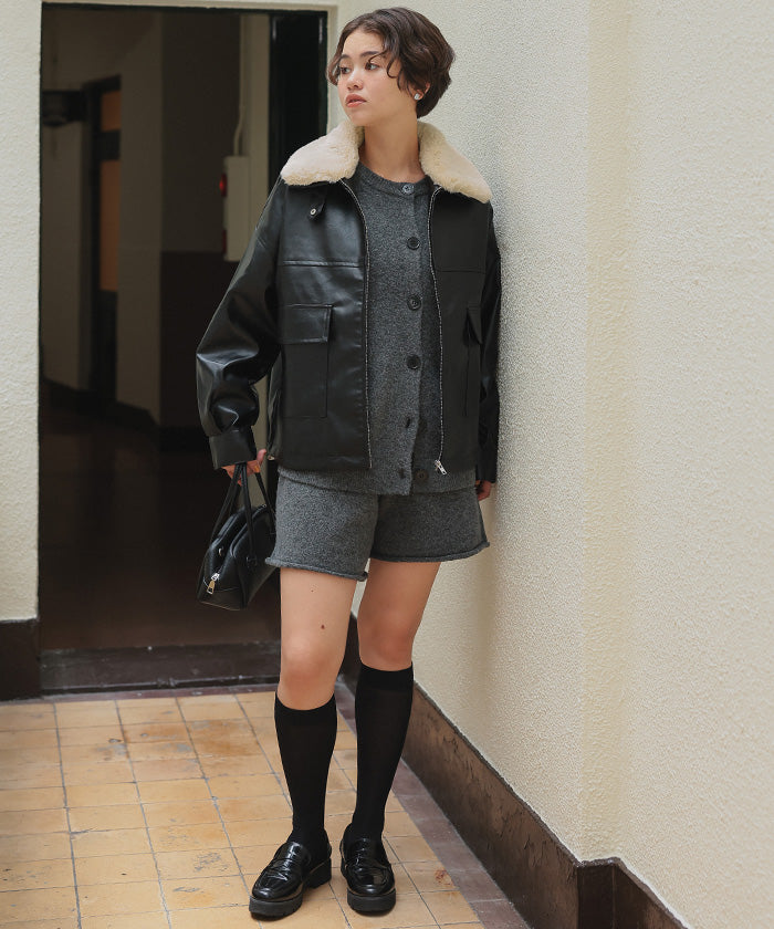 ティティベイト titivate ファーティペット付きフェイクレザーブルゾン （ブラウン） ブラウン