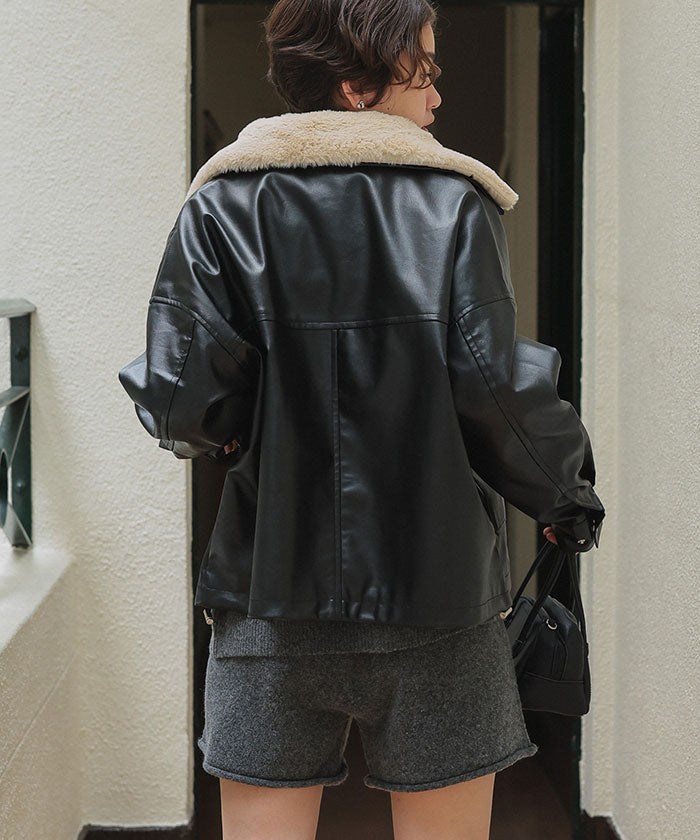 ティティベイト titivate ファーティペット付きフェイクレザーブルゾン （ブラウン） ブラウン