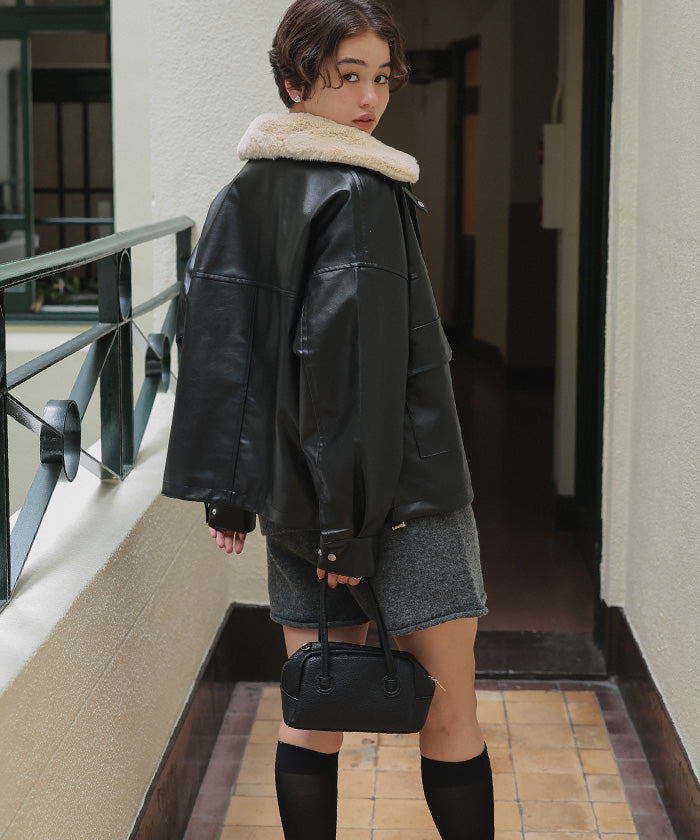 ティティベイト titivate ファーティペット付きフェイクレザーブルゾン （ブラウン） ブラウン