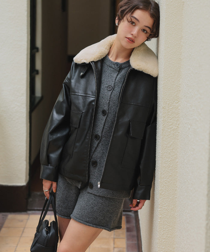 ティティベイト titivate ファーティペット付きフェイクレザーブルゾン （ブラウン） ブラウン