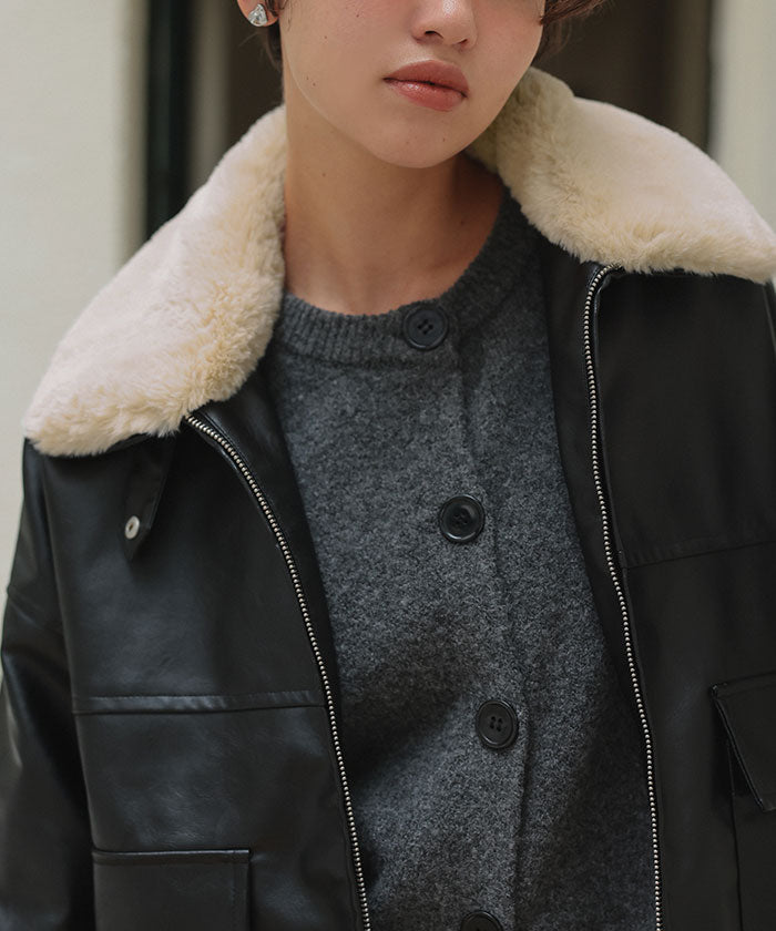 ティティベイト titivate ファーティペット付きフェイクレザーブルゾン （ブラウン） ブラウン