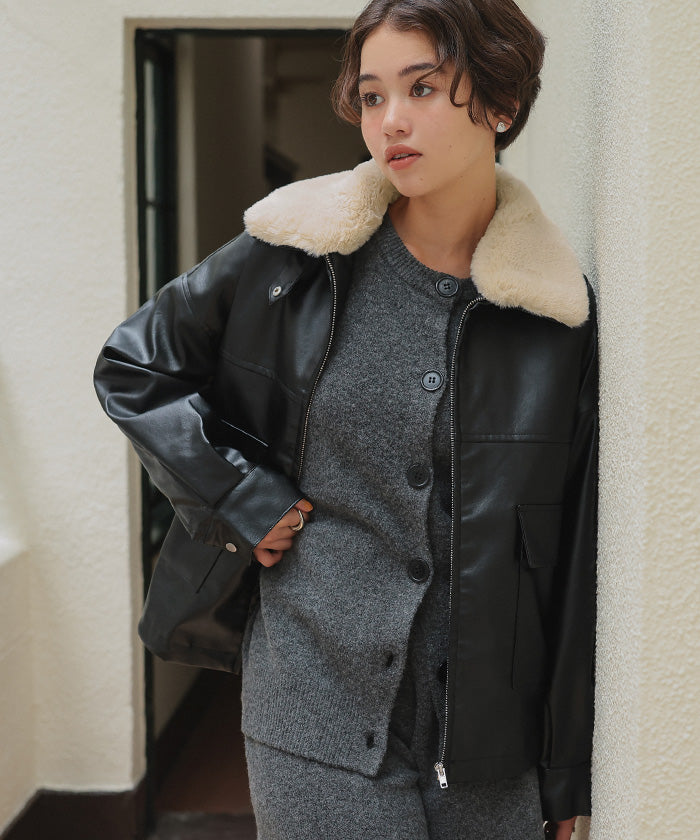 ティティベイト titivate ファーティペット付きフェイクレザーブルゾン （ブラウン） ブラウン