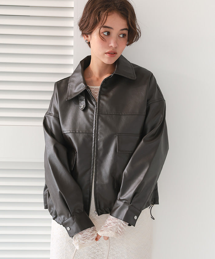 ティティベイト titivate ファーティペット付きフェイクレザーブルゾン （ブラウン） ブラウン