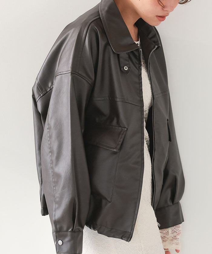 ティティベイト titivate ファーティペット付きフェイクレザーブルゾン （ブラウン） ブラウン