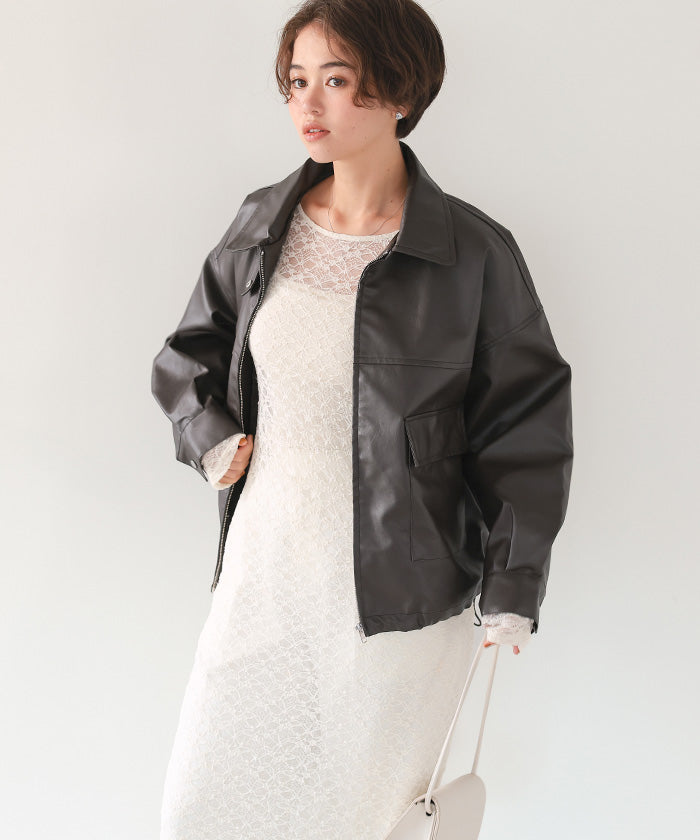 ティティベイト titivate ファーティペット付きフェイクレザーブルゾン （ブラウン） ブラウン