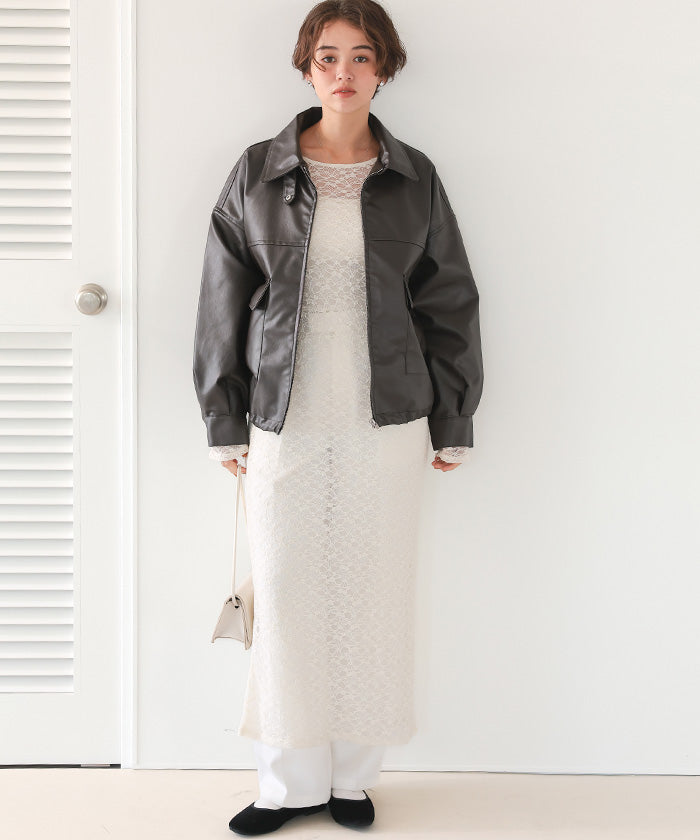 ティティベイト titivate ファーティペット付きフェイクレザーブルゾン （ブラウン） ブラウン