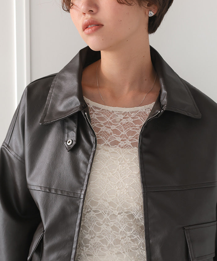 ティティベイト titivate ファーティペット付きフェイクレザーブルゾン （ブラウン） ブラウン