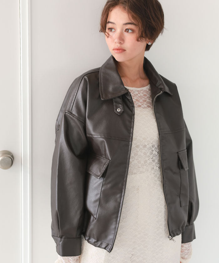 ティティベイト titivate ファーティペット付きフェイクレザーブルゾン （ブラウン） ブラウン