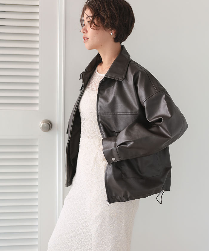 ティティベイト titivate ファーティペット付きフェイクレザーブルゾン （ブラウン） ブラウン