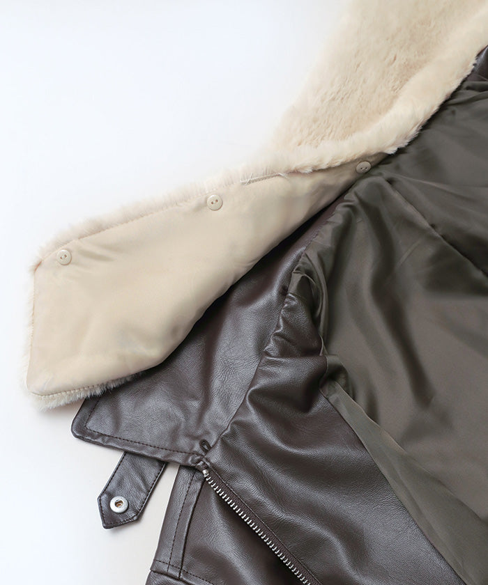 ティティベイト titivate ファーティペット付きフェイクレザーブルゾン （ブラウン） ブラウン