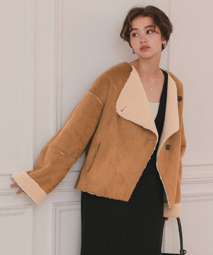 ティティベイト titivate フェイクムートンノーカラージャケット （ライトベージュ） ライトベージュ