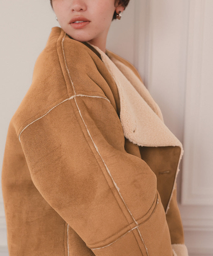 ティティベイト titivate フェイクムートンノーカラージャケット （ライトベージュ） ライトベージュ