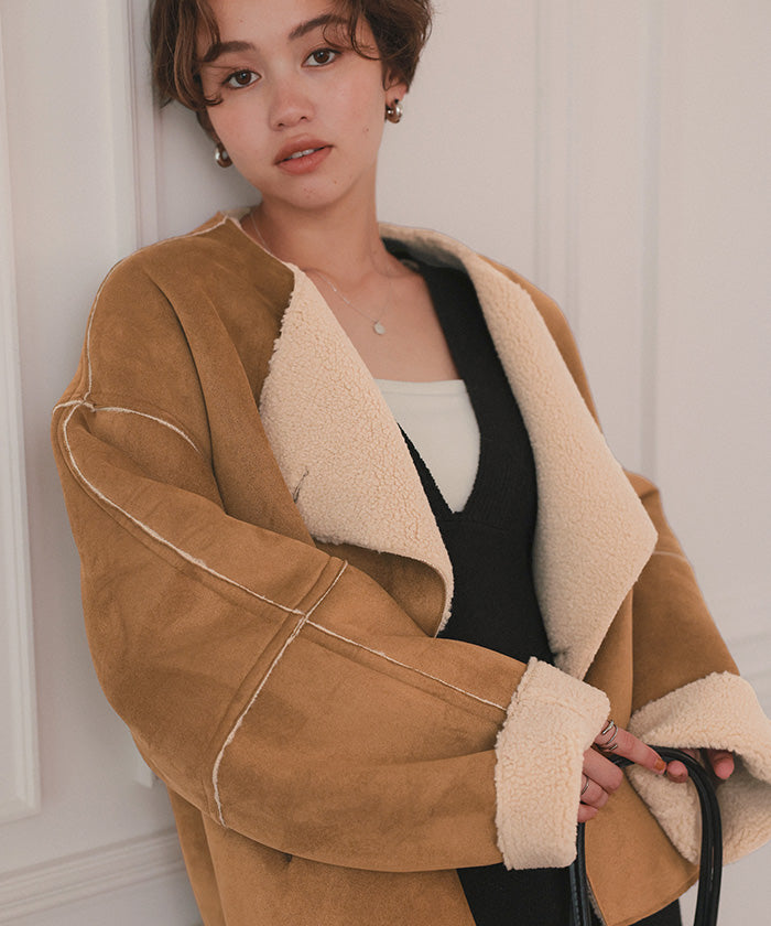 ティティベイト titivate フェイクムートンノーカラージャケット （ライトベージュ） ライトベージュ