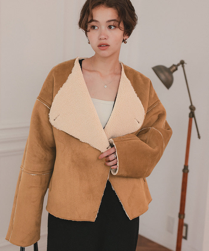 ティティベイト titivate フェイクムートンノーカラージャケット （ライトベージュ） ライトベージュ