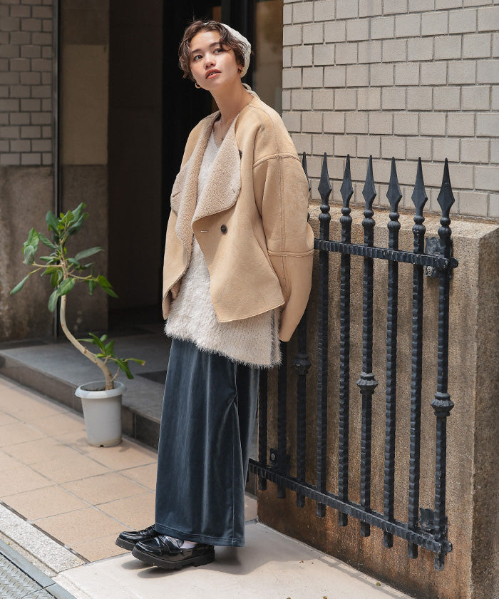 ティティベイト titivate フェイクムートンノーカラージャケット （ライトベージュ） ライトベージュ