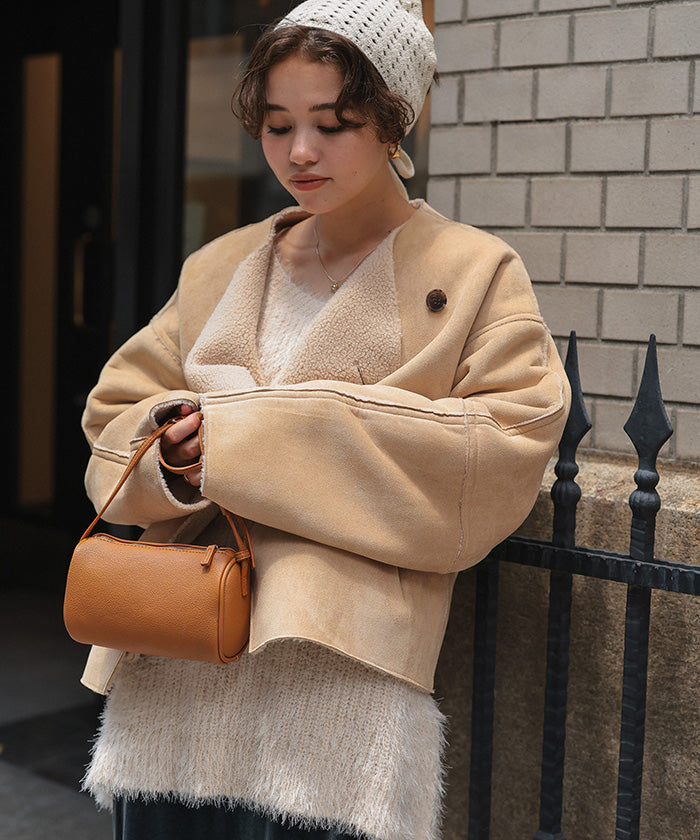 ティティベイト titivate フェイクムートンノーカラージャケット （ライトベージュ） ライトベージュ