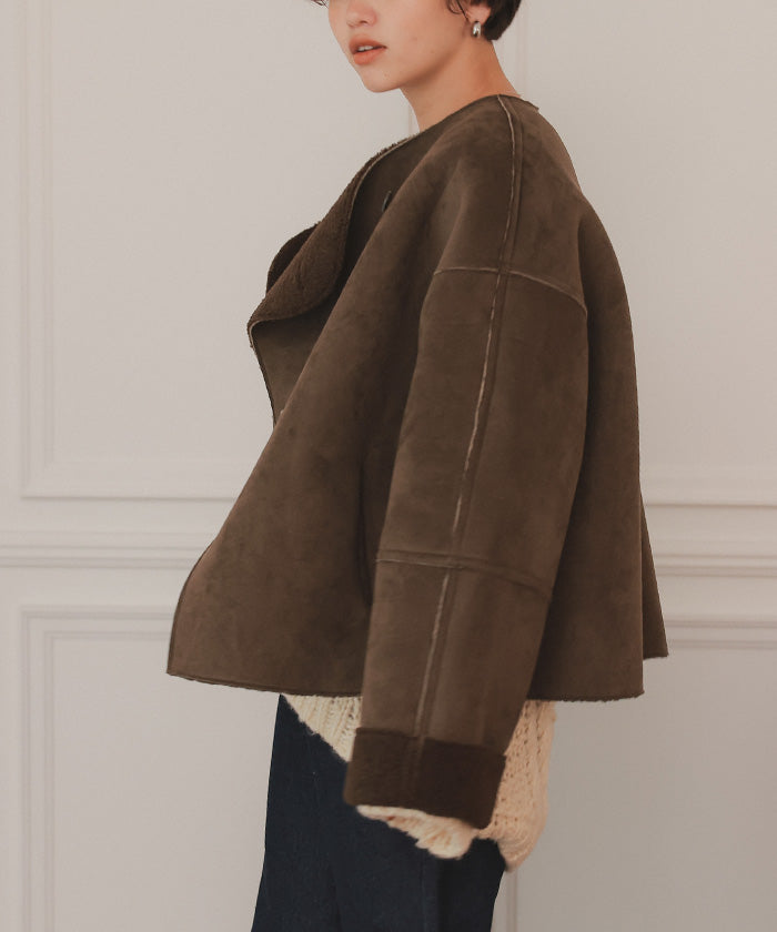 ティティベイト titivate フェイクムートンノーカラージャケット （ライトベージュ） ライトベージュ