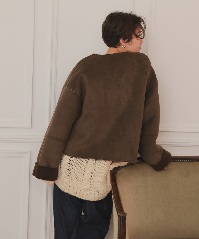 ティティベイト titivate フェイクムートンノーカラージャケット （ライトベージュ） ライトベージュ