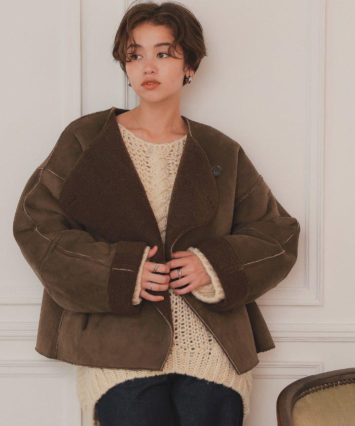 ティティベイト titivate フェイクムートンノーカラージャケット （ライトベージュ） ライトベージュ