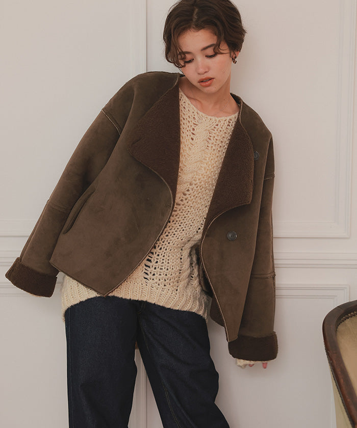 ティティベイト titivate フェイクムートンノーカラージャケット （ライトベージュ） ライトベージュ