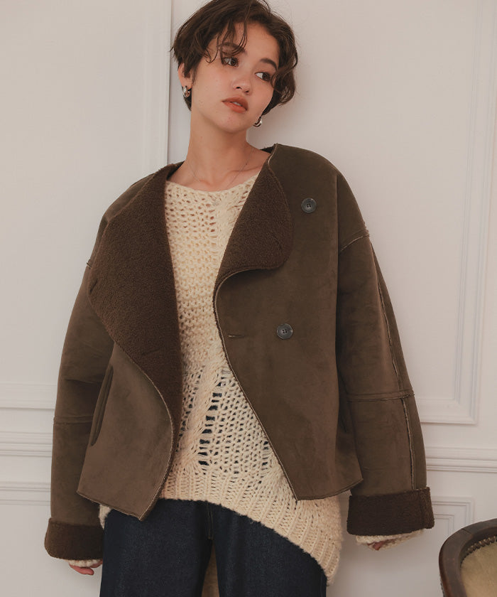 ティティベイト titivate フェイクムートンノーカラージャケット （ライトベージュ） ライトベージュ