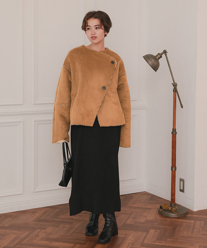 ティティベイト titivate フェイクムートンノーカラージャケット （ブラウン） ブラウン