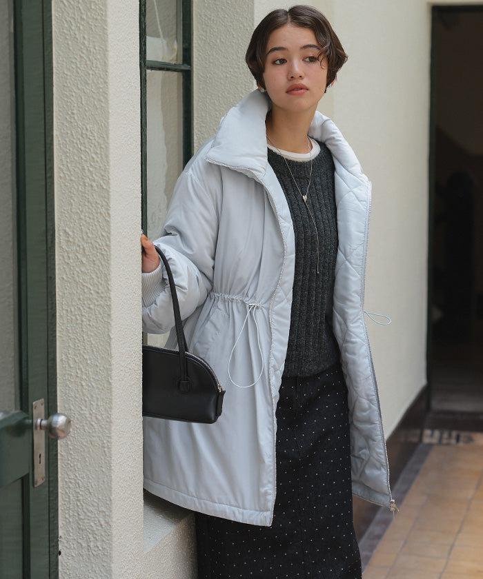 ティティベイト titivate ウエストドローストリングハイネック中綿ジャケット （ライトベージュ） ライトベージュ