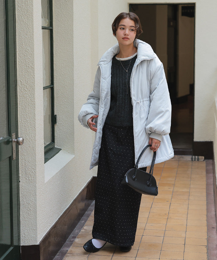 ティティベイト titivate ウエストドローストリングハイネック中綿ジャケット （ライトベージュ） ライトベージュ