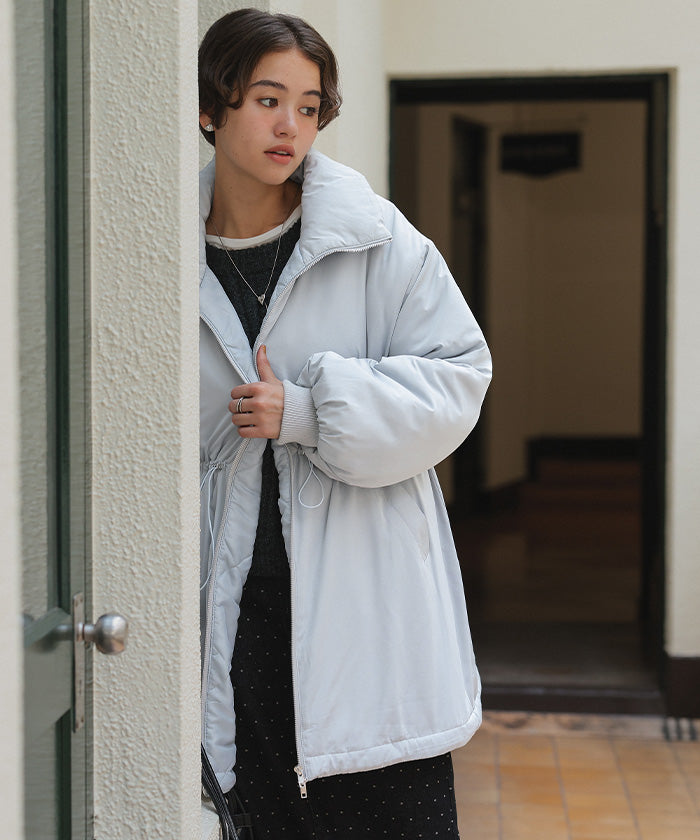 ティティベイト titivate ウエストドローストリングハイネック中綿ジャケット （ライトベージュ） ライトベージュ