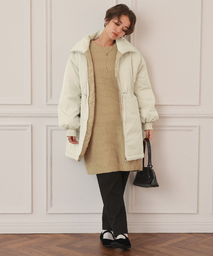 ティティベイト titivate ウエストドローストリングハイネック中綿ジャケット （ライトベージュ） ライトベージュ