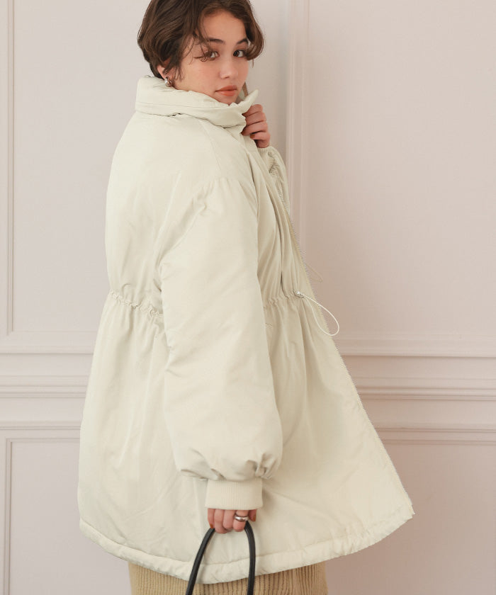 ティティベイト titivate ウエストドローストリングハイネック中綿ジャケット （ライトベージュ） ライトベージュ