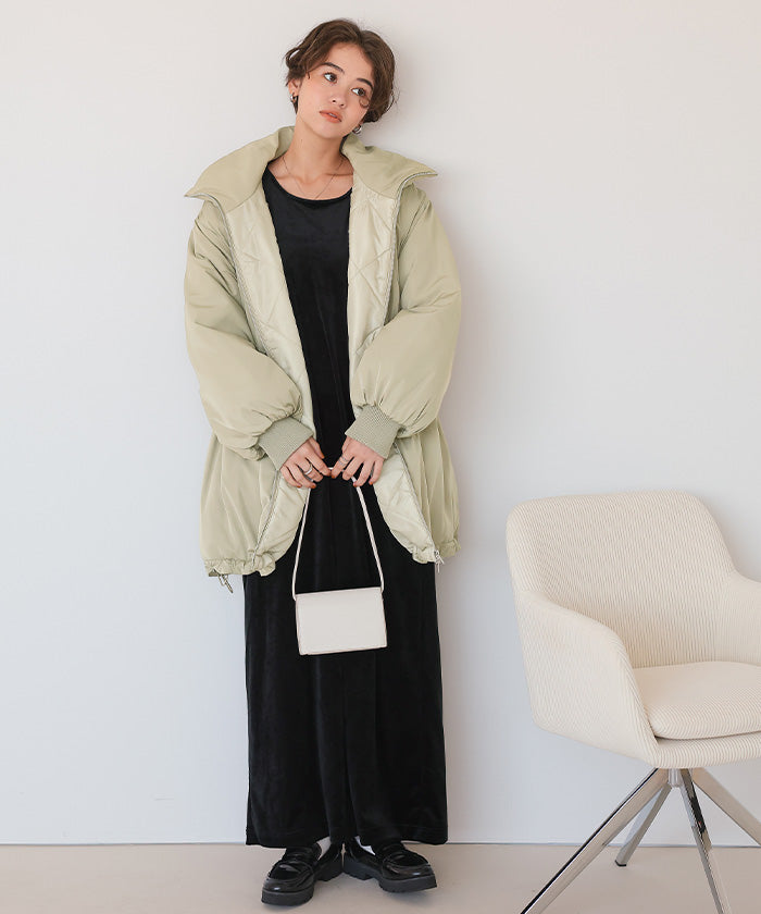 ティティベイト titivate ウエストドローストリングハイネック中綿ジャケット （ライトベージュ） ライトベージュ