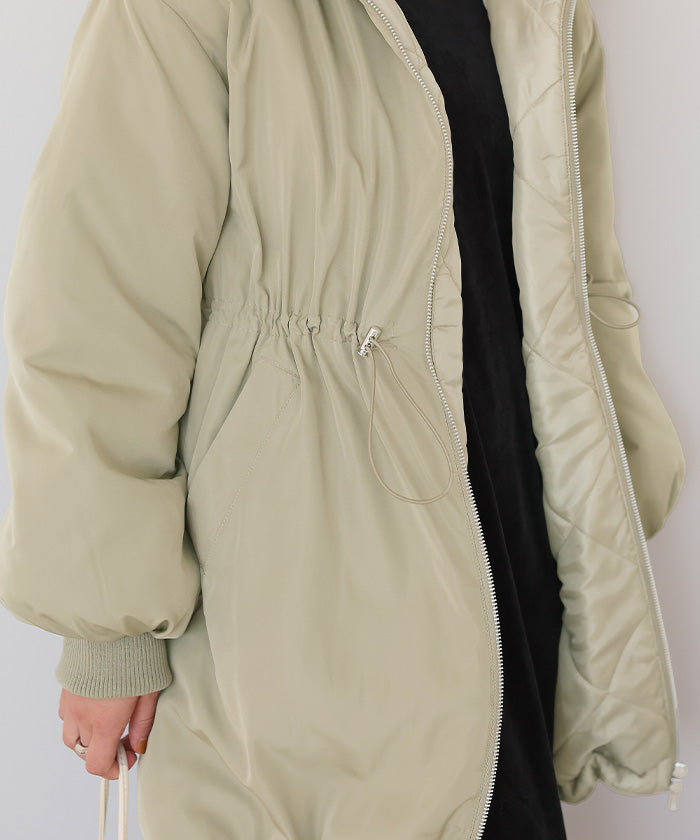 ティティベイト titivate ウエストドローストリングハイネック中綿ジャケット （ライトベージュ） ライトベージュ