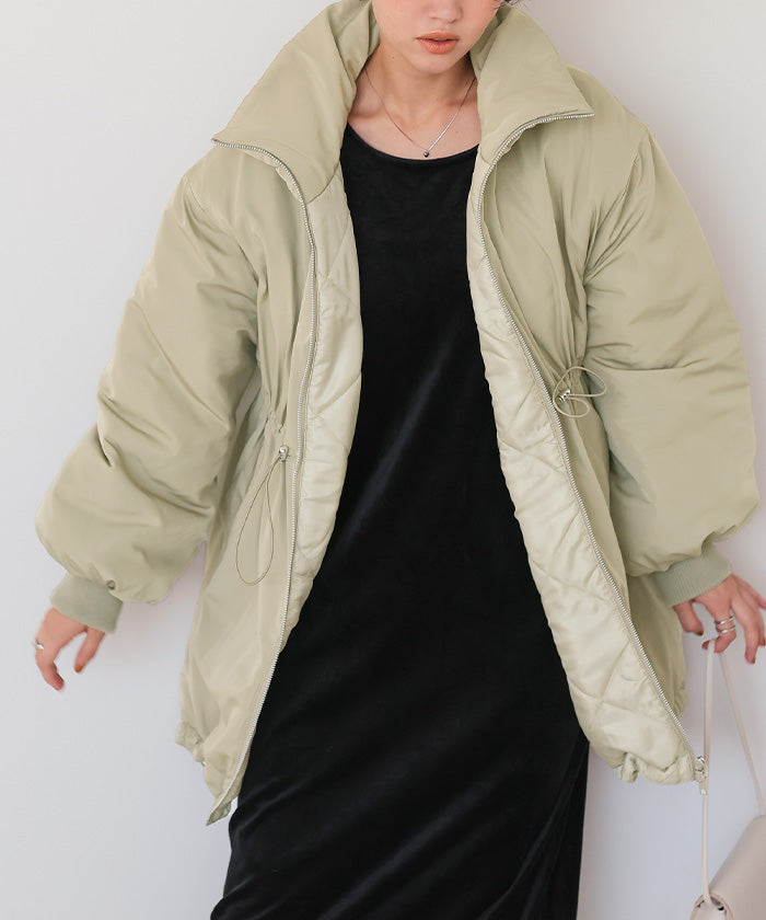 ティティベイト titivate ウエストドローストリングハイネック中綿ジャケット （ライトベージュ） ライトベージュ