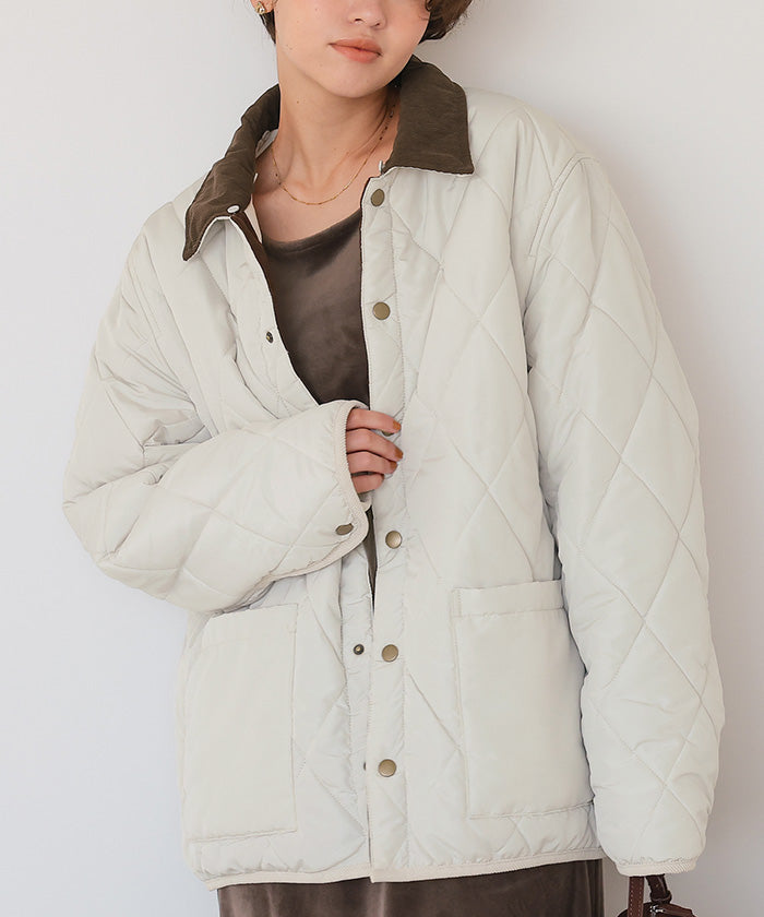 ティティベイト titivate 配色襟付きキルティングジャケット （アイボリー） アイボリー