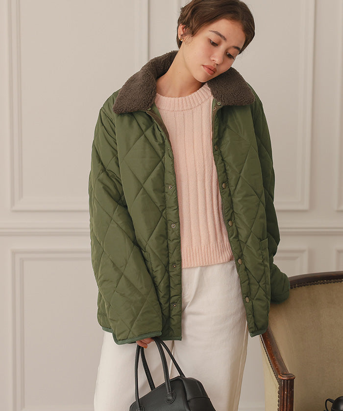 ティティベイト titivate 配色襟付きキルティングジャケット （アイボリー） アイボリー