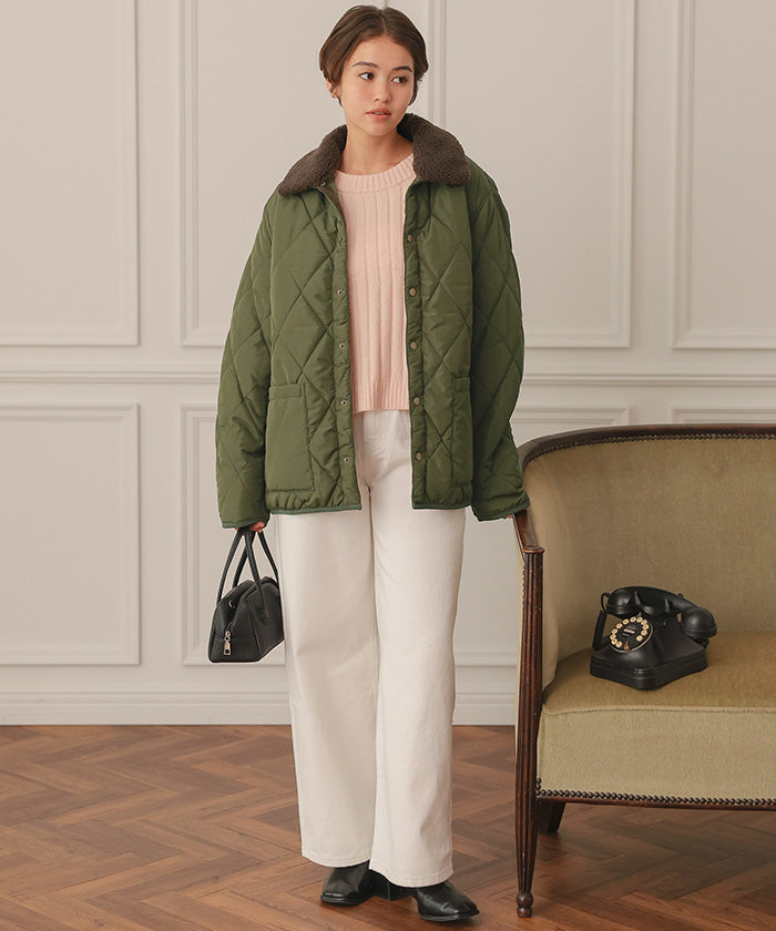 ティティベイト titivate 配色襟付きキルティングジャケット （アイボリー） アイボリー