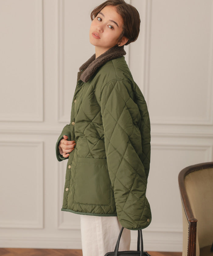 ティティベイト titivate 配色襟付きキルティングジャケット （アイボリー） アイボリー