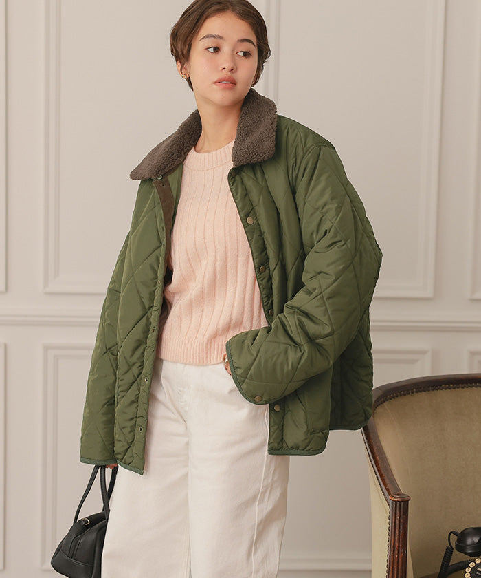 ティティベイト titivate 配色襟付きキルティングジャケット （アイボリー） アイボリー