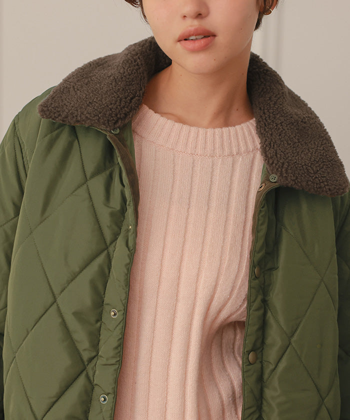 ティティベイト titivate 配色襟付きキルティングジャケット （アイボリー） アイボリー