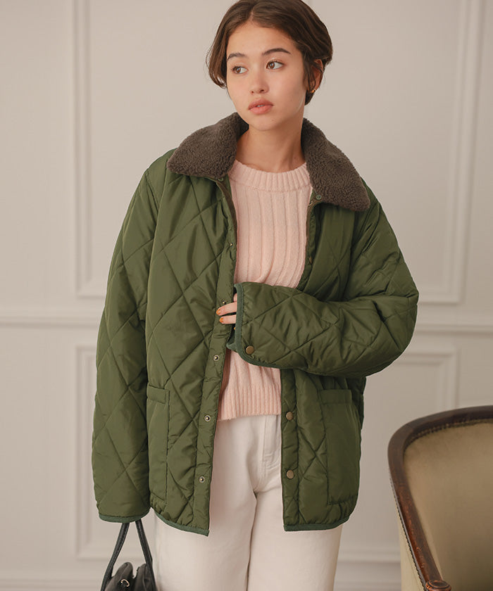 ティティベイト titivate 配色襟付きキルティングジャケット （アイボリー） アイボリー