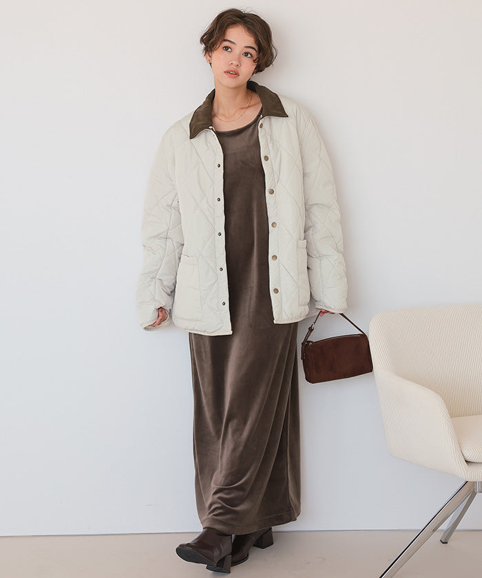 ティティベイト titivate 配色襟付きキルティングジャケット （アイボリー） アイボリー