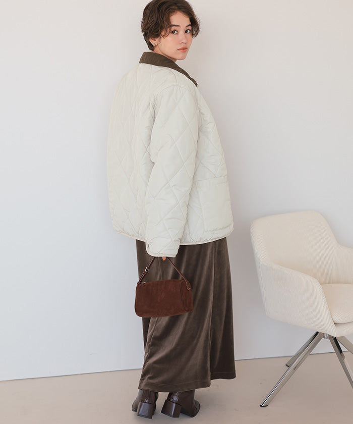 ティティベイト titivate 配色襟付きキルティングジャケット （アイボリー） アイボリー