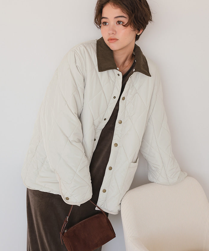 ティティベイト titivate 配色襟付きキルティングジャケット （アイボリー） アイボリー