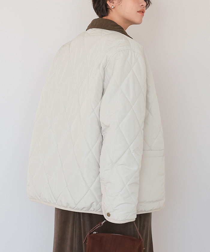 ティティベイト titivate 配色襟付きキルティングジャケット （アイボリー） アイボリー