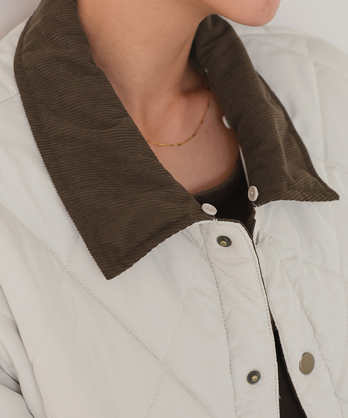 ティティベイト titivate 配色襟付きキルティングジャケット （アイボリー） アイボリー